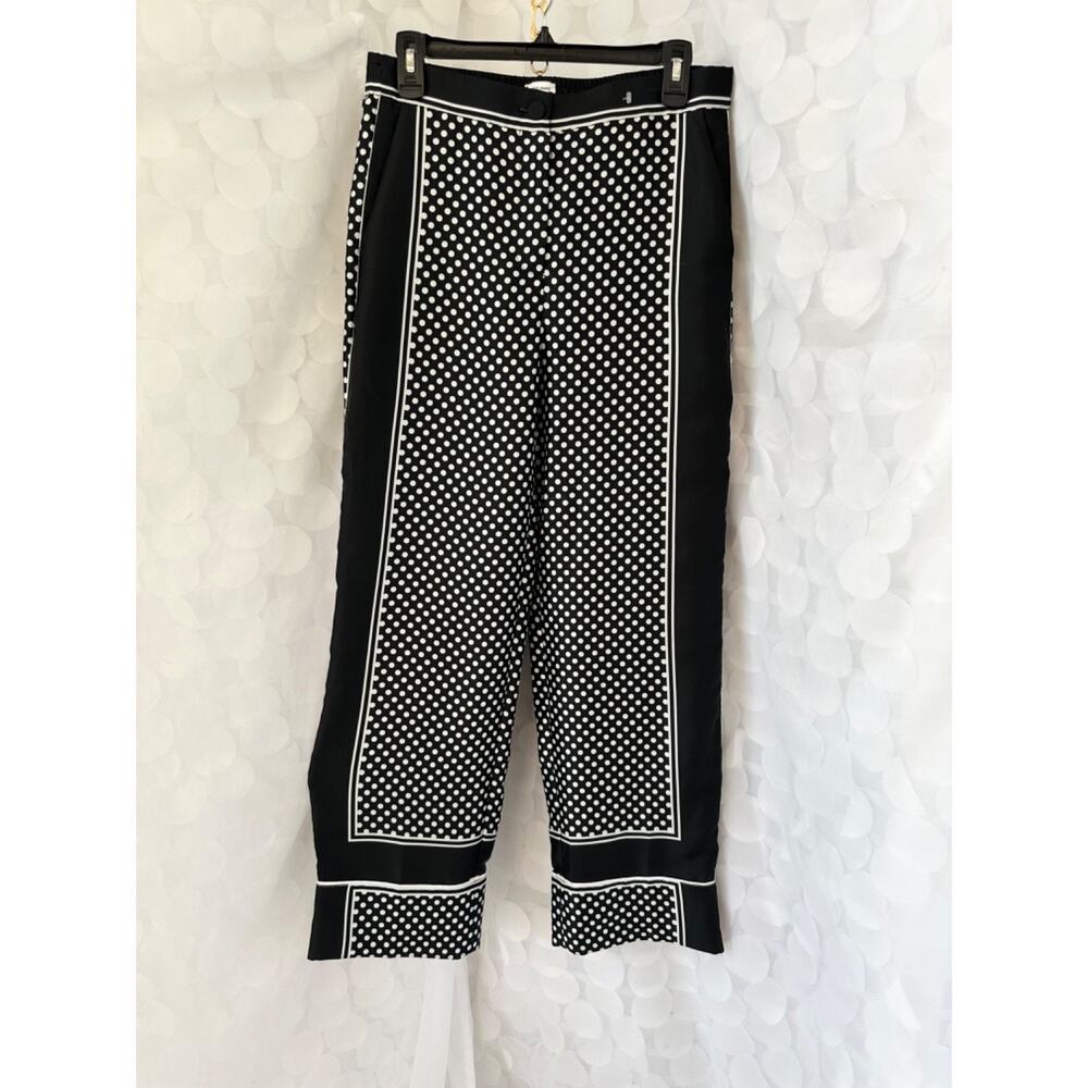 J Crew Marie Marot womens 6 Polka Dot Wide Leg Pants Satin Side Stripes hi rise